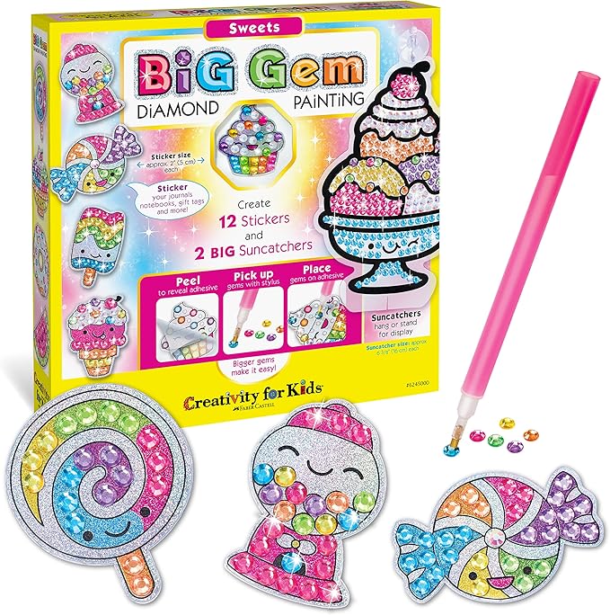 Creativity for Kids Big Gem Diamond Painting Kit: Sweets Stickers and Suncatchers - Diamond Art for Kids, DIY Stickers and Suncatcher Kit for Girls Ages 6-8+