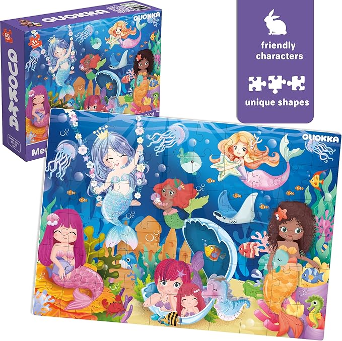 QUOKKA Puzzles for Kids Ages 4-6 - Set of 4x60 Jigsaw Puzzles for Toddlers 3-5 - Unicorn Princess Animals Toys for Children 6-8 yo - Gift Educational Game for Boys & Girls