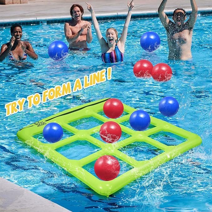 Pool Toys Games Set- Tic-Tac-Toe Inflatable Pool Toy with 10 Balls - for Adults Teens Kids 2-10 Players
