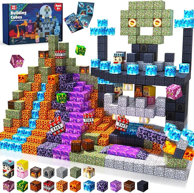 Magnetic Blocks - 150 PCS Build Magnetic Dark Castle Sword Domain World - Magnetics Construction Cube Toys - STEM Montessori Sensory Toys for Toddlers 6 7 8 9 10 Year Old Boys & Girls