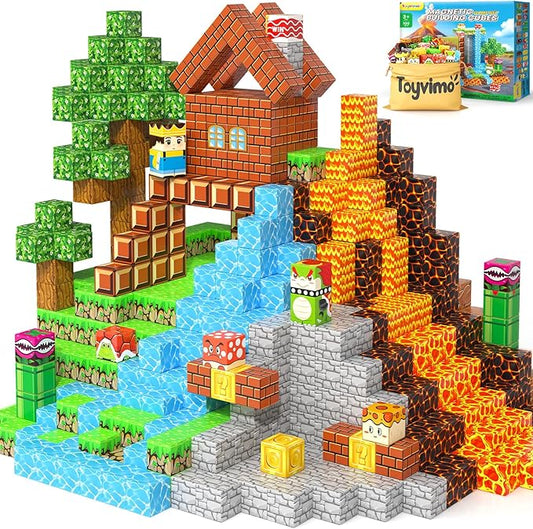 100PCS Magnetic Blocks Magnetic Building Blocks Sensory Toys for Kids Ages 3-5 6-8 8-12 Kids Game Toys for 3+ Year Old Boys & Girls, 3 4 5 6 7 8 9 10 Year Old Boy Birthday Gifts