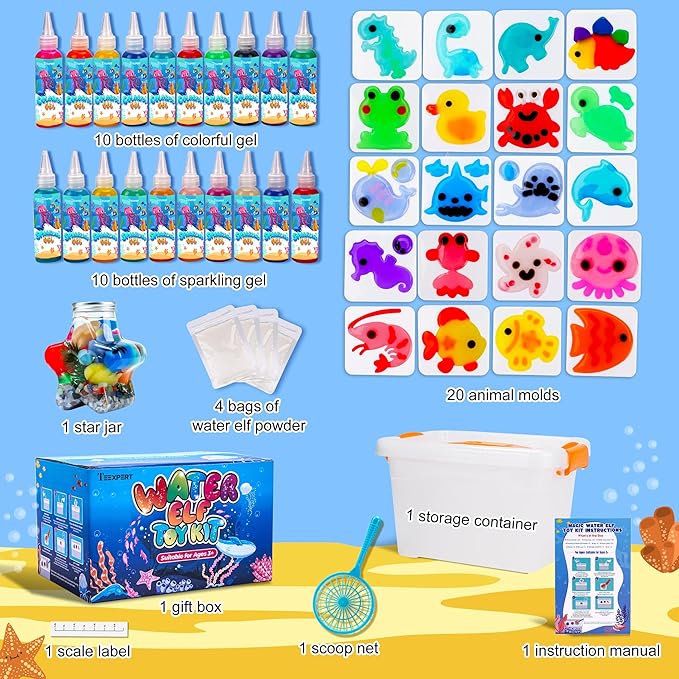 Teexpert Magic Water Elf Toy Kit - Aqua Fairy DIY Squishy Maker Craft Kit for Kids, Boys and Girls, 20 Magic Colors and Molds, Creative Arts and Crafts Gift for Christmas, Birthday, Ages 3+