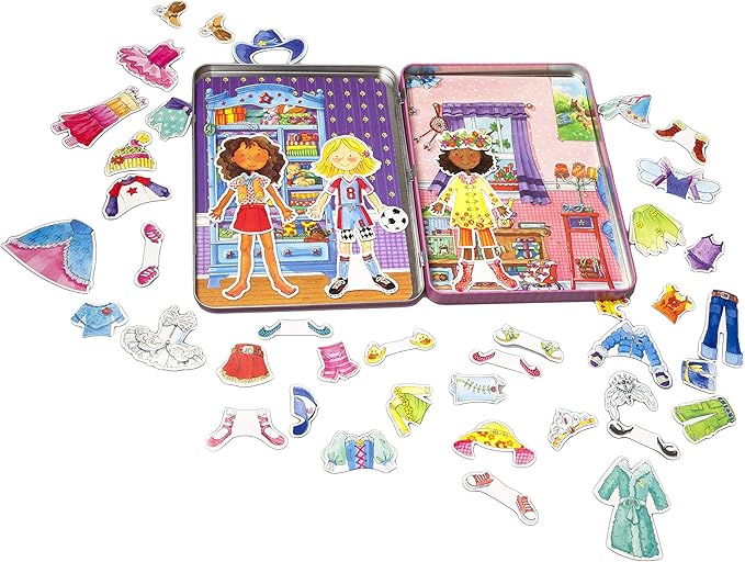 Bendon Daisy Girls Dress Up Magnetic Tin Playset with 3 Illustrated Magnet Sheets and Dual Playscenes TS Shure 50255, Multicolor