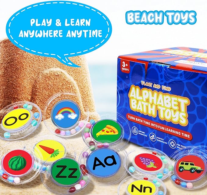 26pcs Letters Floating Alphabet Bath Toys Ring, Mold Free Bathtub Toys Water Pool Toys Set with Mesh Bag for Kids Babies Toddlers Ages 2 3 4 - Preschool ABC Learning Educational Gifts