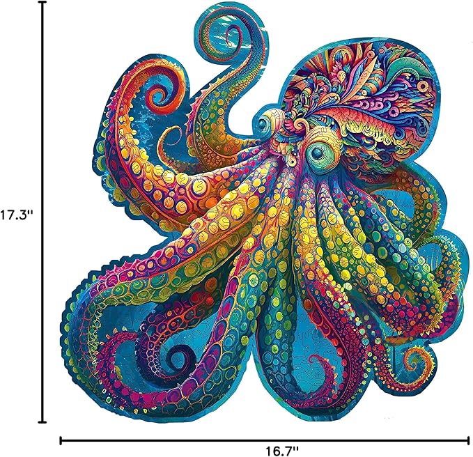 Unique Wooden Jigsaw Puzzles - Agate Octopus, 500 Pcs King Size 17.3'' x 16.7'', Luxurious Animal Shaped Wood Puzzle, Beautiful Package, Best Gift for Adults