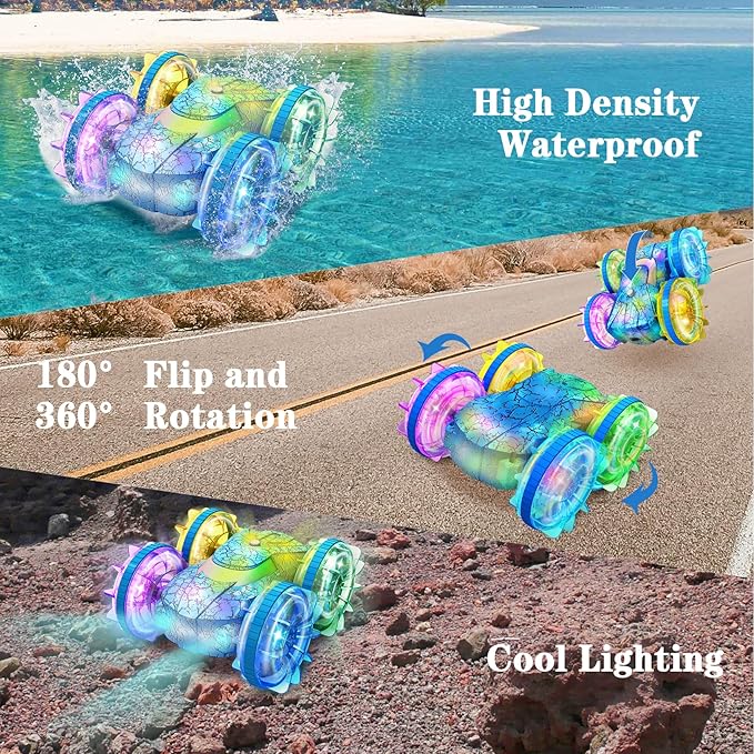 Amphibious Remote Control Car Boat,2.4Ghz 360° Rotation Gesture Sensing Stunt RC Cars,4WD Waterproof Rc Trucks,Water Beach Pool Toys for Kids Ages 6-12,Toys Gifts for Boys and Girls