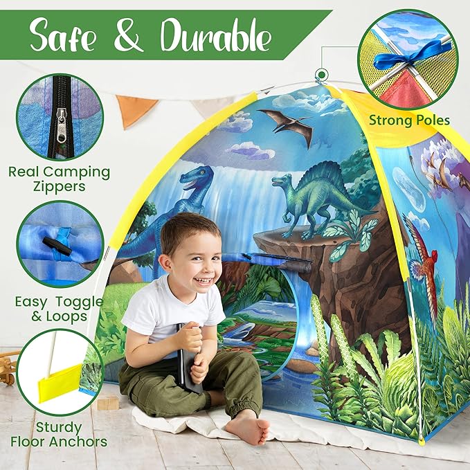 W&O Dino Super Dome with Roar Button, Dinosaur Toys and LED Lights - Epic Dinosaur Tent for Kids Aged 3-12 Perfect for Indoor & Outdoor Adventures