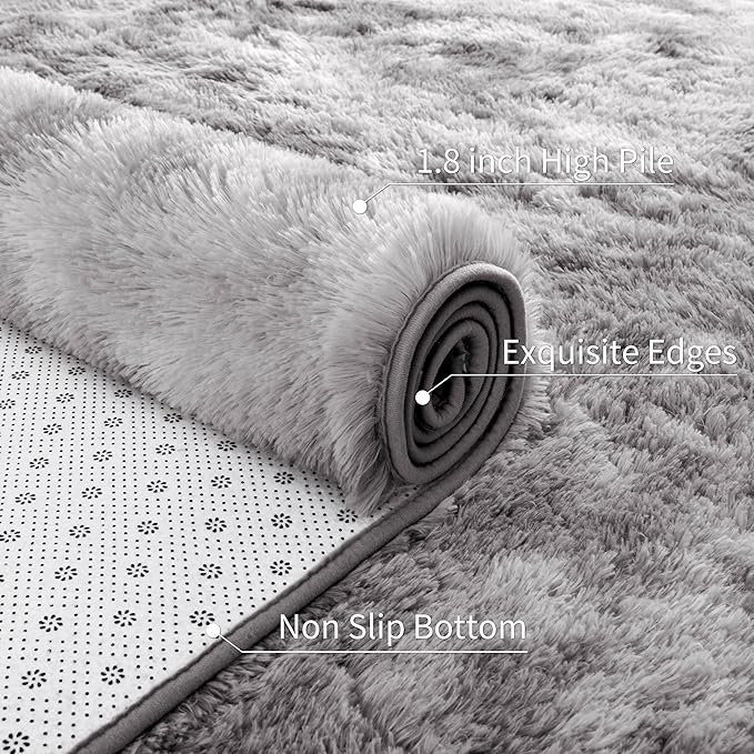 Fluffy Soft Living Room Bedroom Rug, 4x6 Tie-Dyed Grey Area Rugs Super Soft Shaggy Carpet for Living Room Classroom Kids Babys Playroom Nursery Dorm Home Decor, Modern Indoor Non Slip Rug