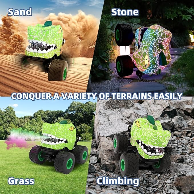 Dinosaur Remote Control Car,2.4hz Rc Monster Truck Toy,Suitable For Boys,With Spray, Light And Sound, All Terrain Remote Control Car,Suitable For3,4,5,6,7-Year-Old Children,Christmas Birthday Gift