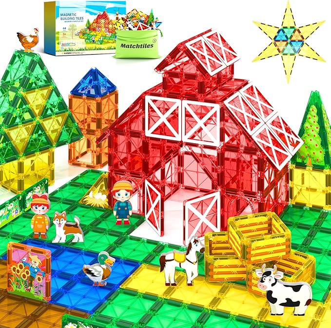 Magnetic Tiles Toys with Farm Animals for 3+ Year Old Toddler, Magnetic Blocks Building Toys for Kids Ages 3-5 5-7 Girls Boys, Classroom Must Haves
