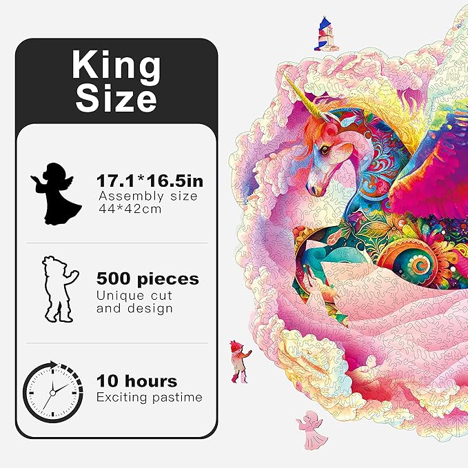 Wooden Jigsaw Puzzles for Adults, Unicorn Jigsaw Puzzles 500 Pieces, Unique Animal Shaped Wooden Puzzles for Adults and Kids, Family Game 17.1x16.5 Inch