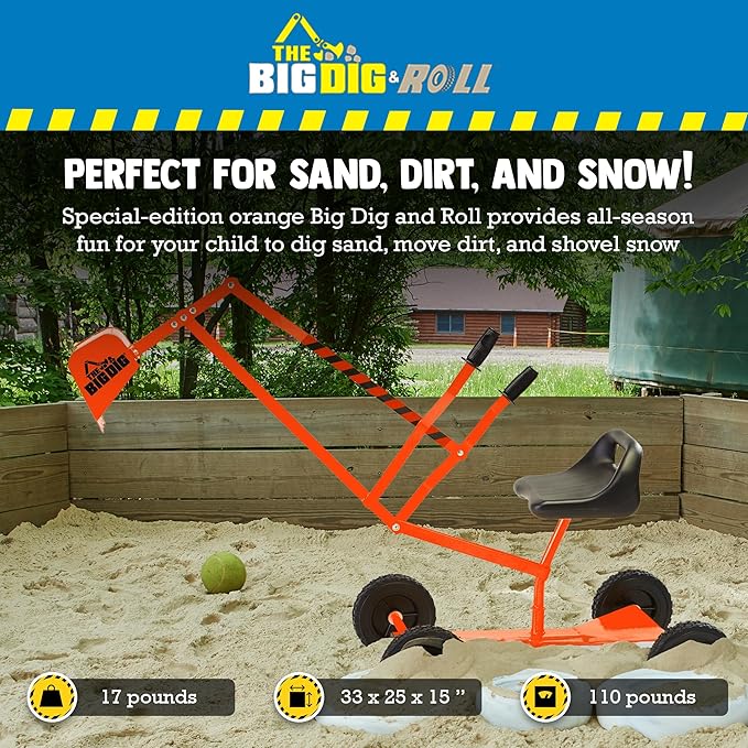 and Roll Special Edition Sandbox Sand Digger Excavator Crane with 360 Degree Rotation Base for Children 3 Years Old and Up, Orange