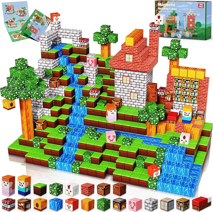 Goody King Magnetic Building Blocks|150PCS Magnetic Building Cube Game, Constructions Toys for Boys & Girls Age 3-4,5-8 9 10,STEM Montessori Stacking Toy, Sensory Tiles Birthday for Toddlers