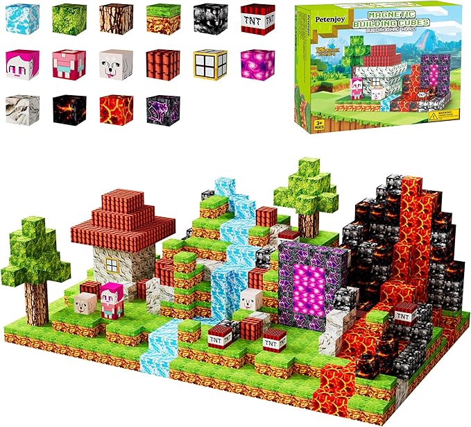 Magnetic Blocks Kids Building Toys - 1" Magnetic Cube Building Blocks Toddler Toy 126 PCS Set, STEM Sensory Toy for 3-5 5-7 Year Old Boys Girls Game Themed