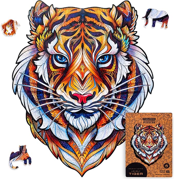 UNIDRAGON Original Wooden Jigsaw Puzzles - Lovely Tiger, 273 Pieces, King Size 11.7"x14.7", Beautiful Gift Package, Unique Shape Best Gift for Adults and Kids