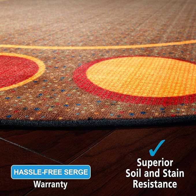 Flagship Carpets Sitting Spots Seating Oval Area Rug for Children's Classroom or Kids Playroom, and Home Learning Carpet, Seats 24, 7'6" x 12', Brown