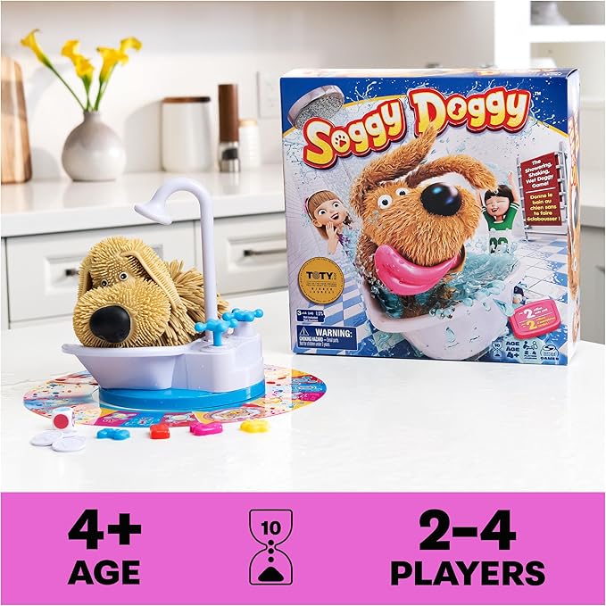 Spin Master Games, Soggy Doggy, The Silly Award-Winning Kids Board Game, for Family Night, Interactive Toy Dog Play, Sensory Toy, Activity for Kids & Family, 2-4 Players, for Ages 4 & Up