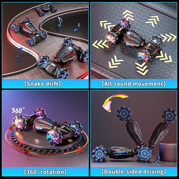 4WD Remote Control Car for Boys,2.4GHz Gesture Sensing Drift RC Cars,360°Flips Off-Road Hand Controlled RC Stunt Car with Lights Music,Toy Car Birthday Gifts for Boys Kids Age 6+ (Blue