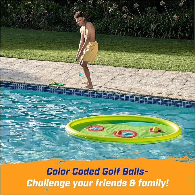 SwimWays Hydro Golf, Pool Toys for Kids and Adults, Floating Swimming Pool Game with Golf Balls and Chipping Green, Outdoor Toys for Kids Aged 5 & Up