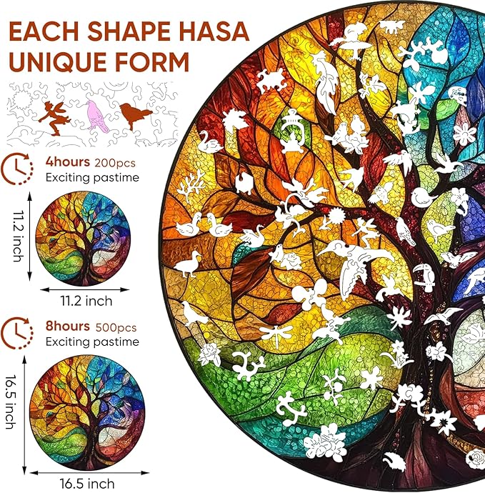 Wooden Puzzle for Adults - 3D Four Seasons Tree Wooden Jigsaw Puzzles 500 Piece, Unique Shaped Challenging Puzzles, Exquisite Packaging, Best Gift Toys for Family Friends Brain Games 16.5x16.5 in
