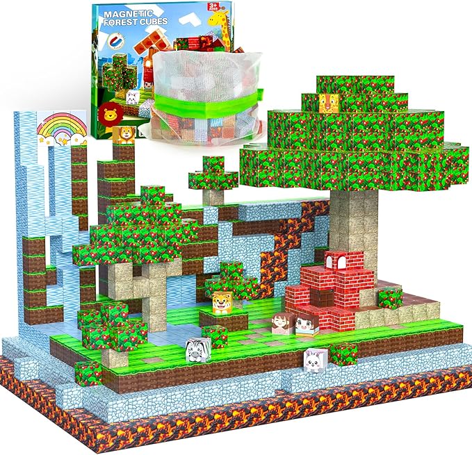 100pcs Magnetic Blocks Sparkling STEM Building Toys for 3+ Year Old Boys and Girls Upgraded Learning by Playing Games for Toddlers Kids, Sensory Gifts Kids Magnets Game