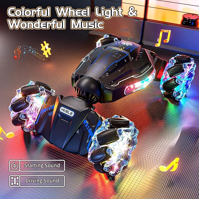 Remote Control Car, 2.4GHz 4WD Gesture Sensing RC Stunt Car, Drift Hand Controlled Twist Cars with Light & Music, Cool Birthday Gifts for Kids Boys Toy Age 6 7 8 9 10 11 12 Years Old(Blue)