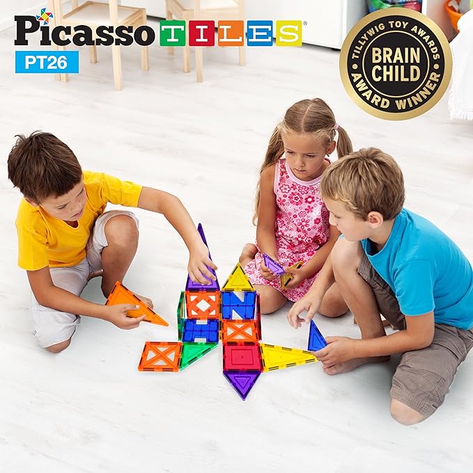 PicassoTiles Building Blocks Inspirational Kit 3D Building Construction Toys Clear Magnetic Stacking Set STEM Playboards Magnet Felt Tiles Novelty Games, Creativity Beyond Imagination