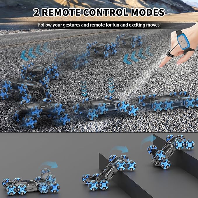 8WD Gesture Sensing Stunt RC Cars - 2.4Ghz 360° Rotation Remote Control Car with Spray, Light & Sound, Transform Drift Climbing Racing Vehicle, Birthday Toys for Ages 8-13 Boys Girls