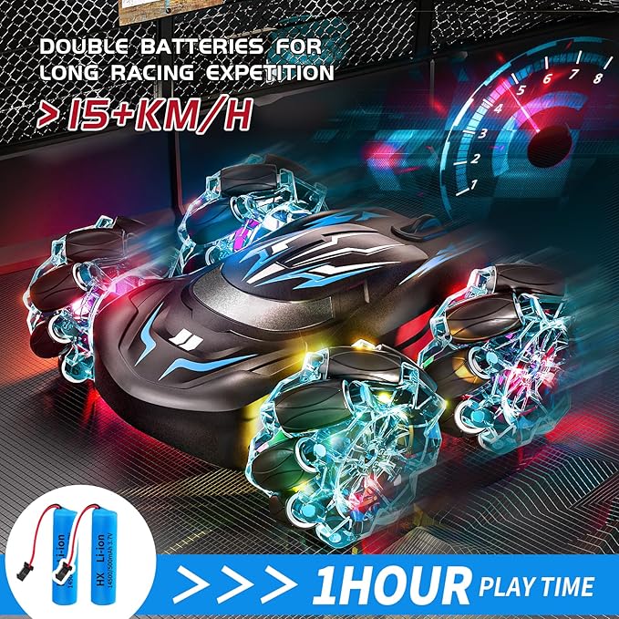 2.4GHz RC Stunt Car,4WD Double-Sided Gesture Sensing RC Cars,360°Flips Remote Control Car with Lights and Music for Boys Kids Birthday Gifts Age 6-12 Year Old (Blue