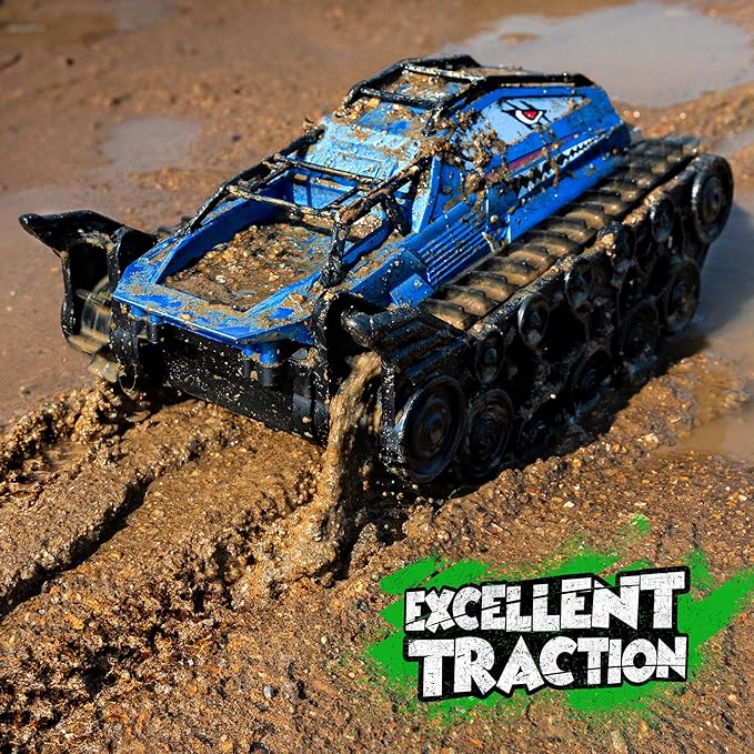 Ruko 1604 Amphibious Remote Control Tank, Shark Monster Waterproof Truck, 360° Rotating Car, Full Throttle, Water-Land All Terrain Vehicle Toys for Boys and Girls, Blue