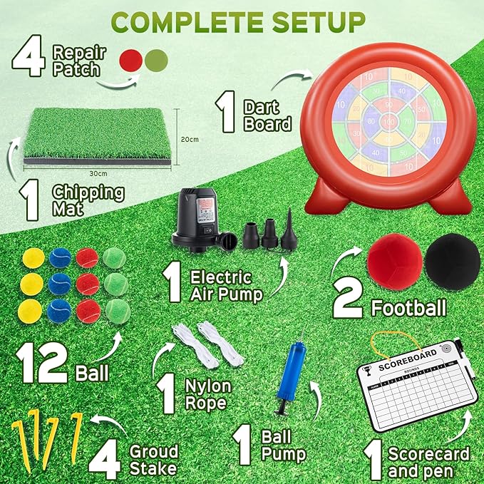 Giant Inflatable Dart Board Outdoor Soccer Golf Yard Games, Large Carnival Games for Kids Adults Family, Lawn Kick Darts, 65.3in Tall Throw Dartboard with Kick Balls & Electric Air Pump