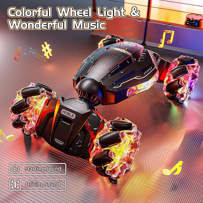 4WD Remote Control Car for Boys,2.4GHz Gesture Sensing Drift RC Cars,360°Flips Off-Road Hand Controlled RC Stunt Car with Lights Music,Toy Car Birthday Gifts for Boys Kids Age 6+ (Red