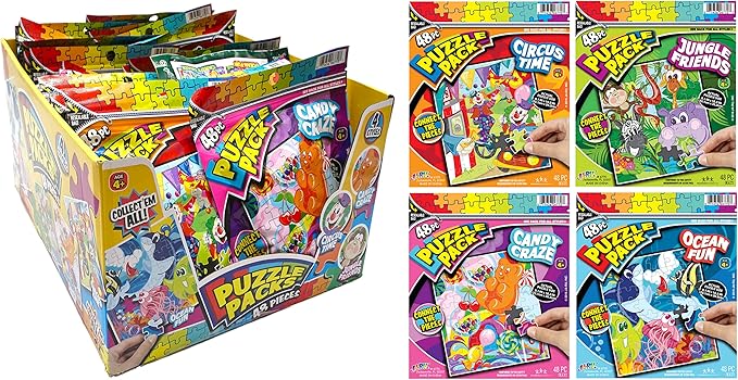 JA-RU Mini 48 Piece Puzzles for Kids Ages 4-8 Years & Up (24 Pack Assorted) with Resealable Travel Bag. Animal Puzzle Party Favors. Jigsaw Puzzles for Preschoolers. 6770-24s