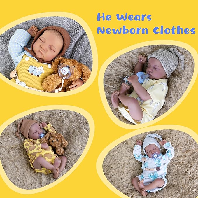 Reborn Baby Dolls Boy 18- Inch Lifelike Baby Dolls That Look Real with Soft Cloth Body Cute Realistic Newborn Baby Dolls Fake Baby Dolls with Complete Accessories for Kids Age 3+
