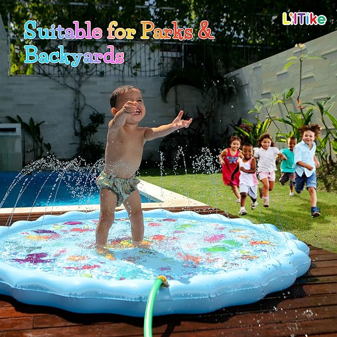Large Splash Pad for Kids - Alphabet and Mermaid Design - Extra Durable and Non-Toxic Kids Splash Pad with Steady Water Flow - Splash Pads for Toddlers 1-3 and Up - 66.9”.