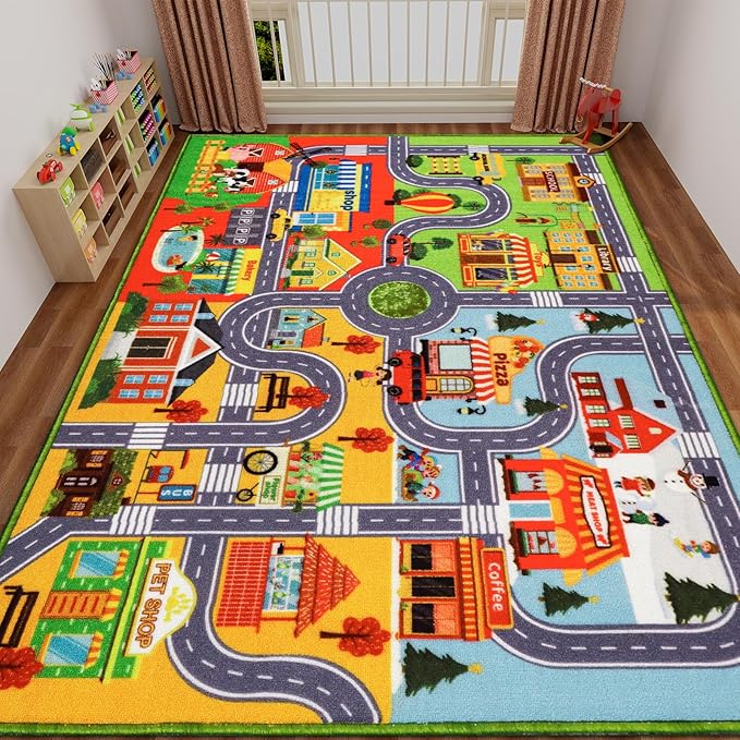 Kids Rug Carpet Car Play Mat, Non-Slip Traffic Road Rug for Kids, Extra City Map Educational Mat for Playroom Boys Bedroom Classroom (78.7X59 INCH, Four Season)