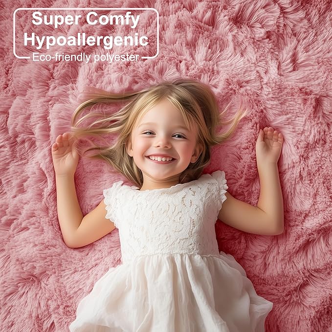 PAGISOFE Blush Pink Fluffy Shag Area Rugs for Bedroom Girls 5x7, Soft Fuzzy Shaggy Rugs for Kids Room Plush Furry Living Room Carpet Girls Teen Dorm Rugs for Home Decor Aesthetic, Nursery