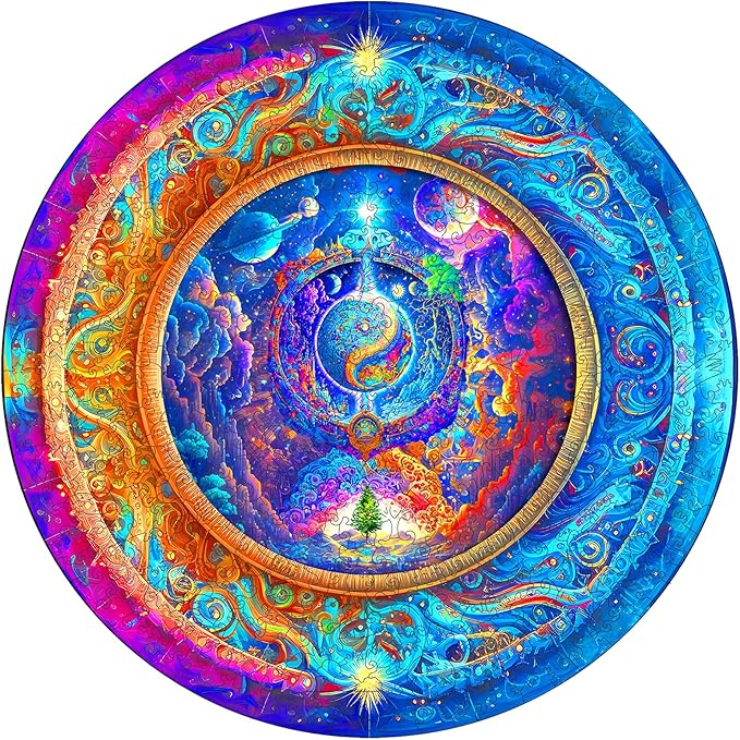 Wooden Puzzles for Adults Mandala Premium Unique 300 Piece Medium Size 12.6" x 12.6" Jigsaw Puzzles Brain Teaser Puzzles, Beautiful Package, Best Gift for Adults Family Games