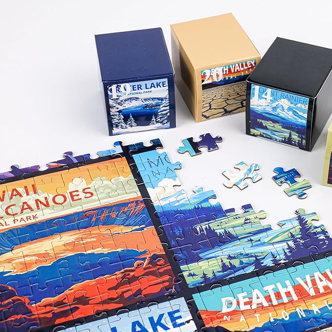 rokt&razo, 24 National Parks, 1000 Piece, 24 Mini Pack Jigsaw Puzzle, 27.5 x 19.7 inches, Daily Challenge Pack with Reference Poster