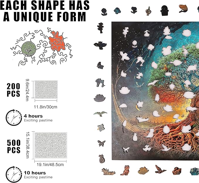 Wooden Puzzles for Adults Tree of Life 500 Piece Puzzles for Adults, 13.4'' x 19.1'' Luxurious Unique Shape Puzzles Beautiful Package Best Gift for Family Friends