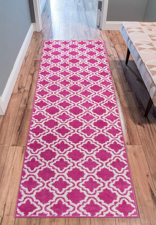 Modern Rug Calipso Pink 2' x 7'3'' Runner Lattice Trellis Accent Area Rug Entryway Bright Kids Room Kitchn Bedroom Carpet Bathroom Soft Durable Area Rug