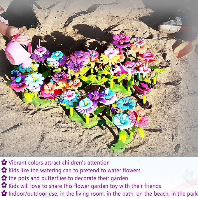 LANNEY Flower Building Toy Set, 200 Pcs Flower Garden Building Toys for Girls Boys 3 4 5 6 7 Year Old, Educational Stem Build Garden Toy, Kids Toddler Birthday Gift Ideas