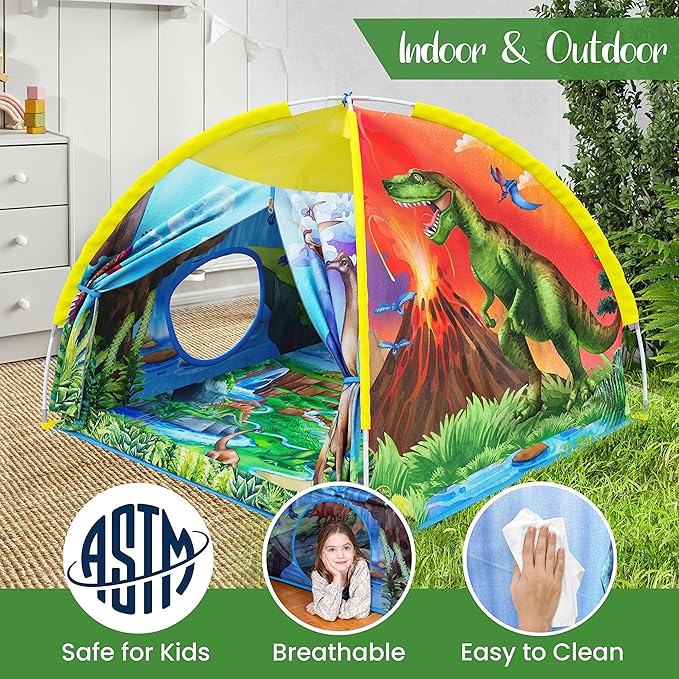 W&O Dino Super Dome with Roar Button, Dinosaur Toys and LED Lights - Epic Dinosaur Tent for Kids Aged 3-12 Perfect for Indoor & Outdoor Adventures
