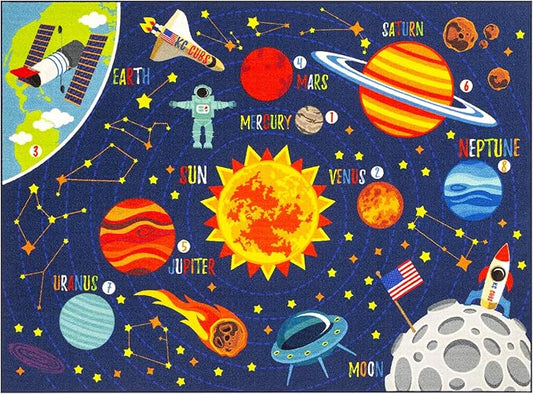 KC Cubs Playtime Collection Space Safari Road Map Educational Learning & Game Area Rug Carpet for Kids and Children Bedrooms and Playroom (3' 3" x 4' 7")