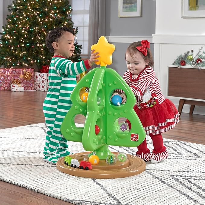 Step2 My First Christmas Tree, Kids Interactive Holiday Tree Toy, 12 Colorful Plastic Ornaments to Decorate, Mini Train Set Circles the Skirt, Made of Durable Plastic, For Toddlers 1.5+ Years Old