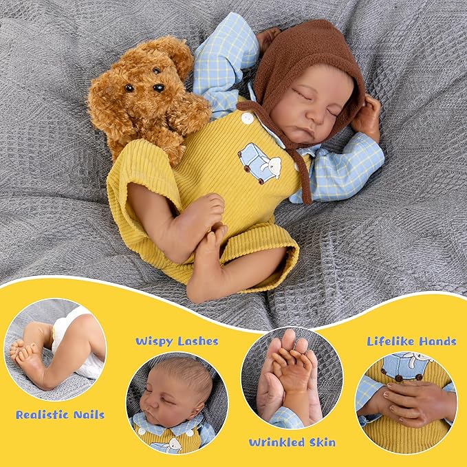 Reborn Baby Dolls Boy 18- Inch Lifelike Baby Dolls That Look Real with Soft Cloth Body Cute Realistic Newborn Baby Dolls Fake Baby Dolls with Complete Accessories for Kids Age 3+