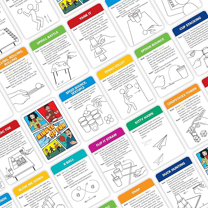 Funwares Minute of Fun Game - Minute to Win It Games for Kids, Adults, Teens, Families, Game Night, Gift for Home, Birthdays, or Travel. 2-12 Players! Original - 237 Challenges