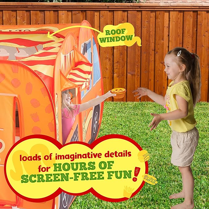 Kiddzery Food Truck Play Tent - 54 Pc. Food Set Pop Up Playhouse - Pretend Play Toys for Toddlers - Ball Pit Playset - Indoor & Outdoor Toy Tents for Kids - Trucks for Boys & Girls