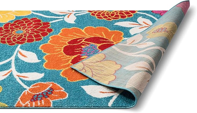Well Woven Modern Rug Daisy Flowers Blue 3'3" x 5' Floral Accent Area Rug Entryway Bright Kids Room Kitchen Bedroom Carpet Bathroom Soft Durable Area Rug