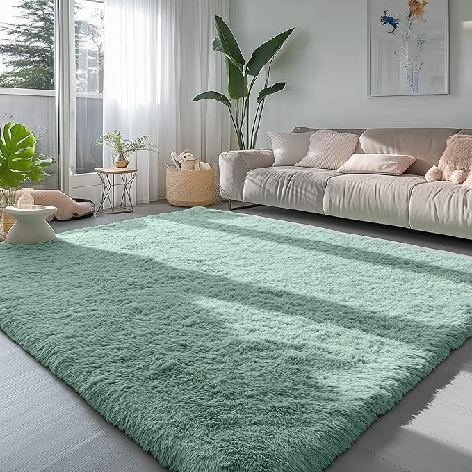 PAGISOFE Machine Washable Living Room Rug 8x10 Ft Sage Green Rugs for Bedroom Plush Fuzzy Large Carpet for Rooms Green Kids Rug Home Decor Aesthetic Non-Slip Large Rugs for Nursery Decor Boys Man Cave